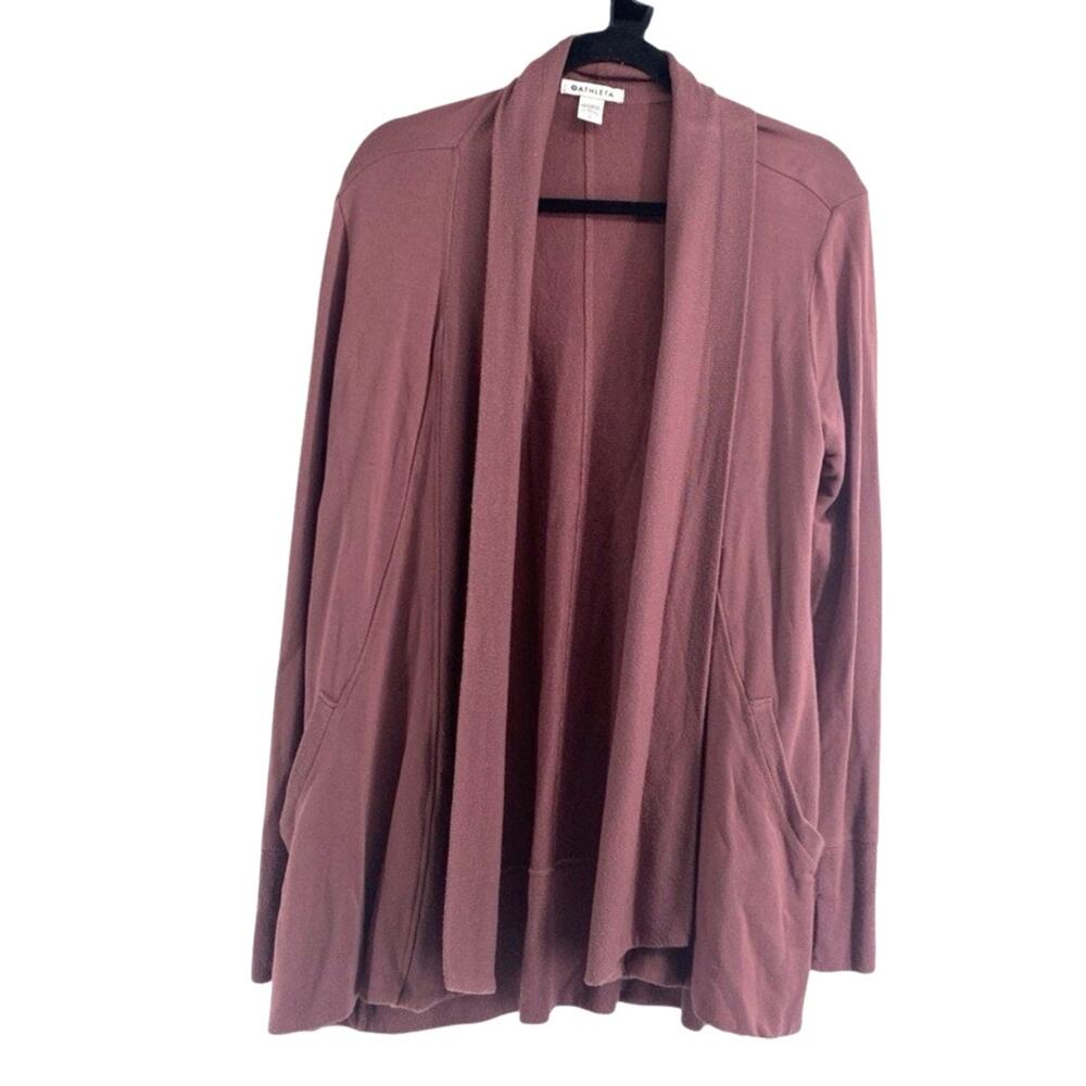 Athleta Pranayama Wrap Open Cardigan Medium Cocoon Thumbholes Mauve
